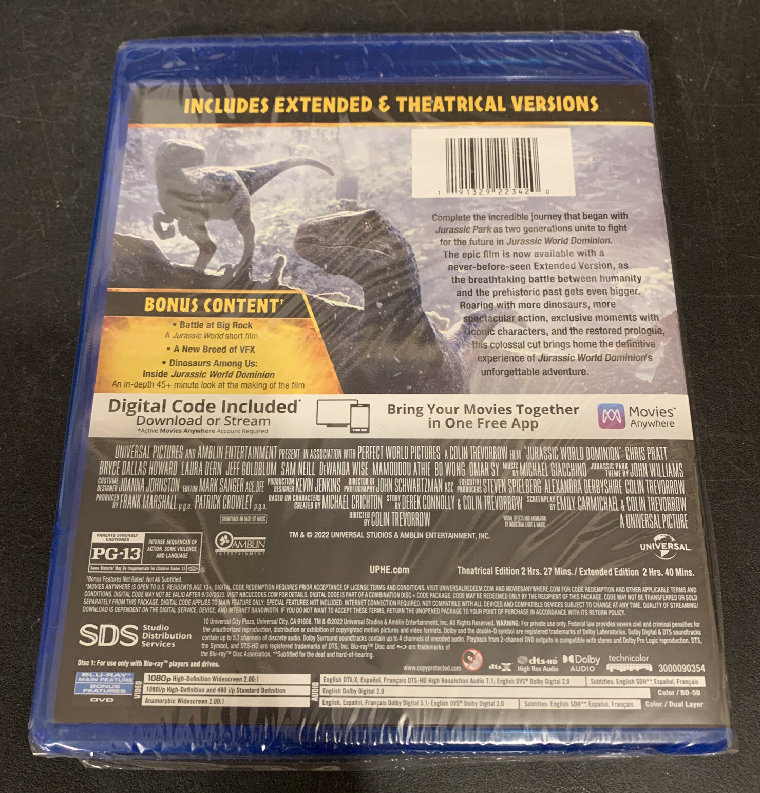 Jurassic World Dominion Bluray/DVD w/ Slipcover New Sealed