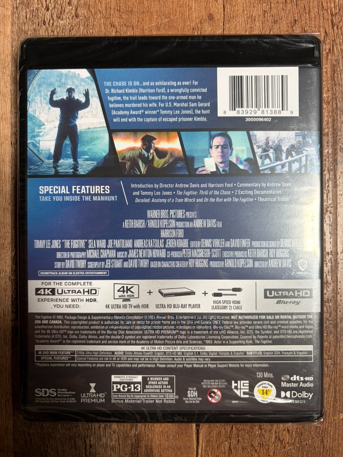 The Fugitive (4K UHD Blu-ray, 1993, Harrison Ford, Region Free) *NEW/SEALED*