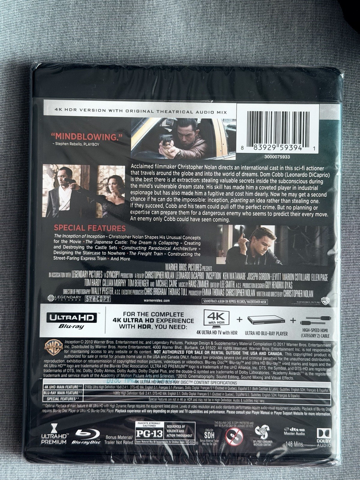 Inception 4K UHD Blu-ray Leonardo DiCaprio NEW,SEALED