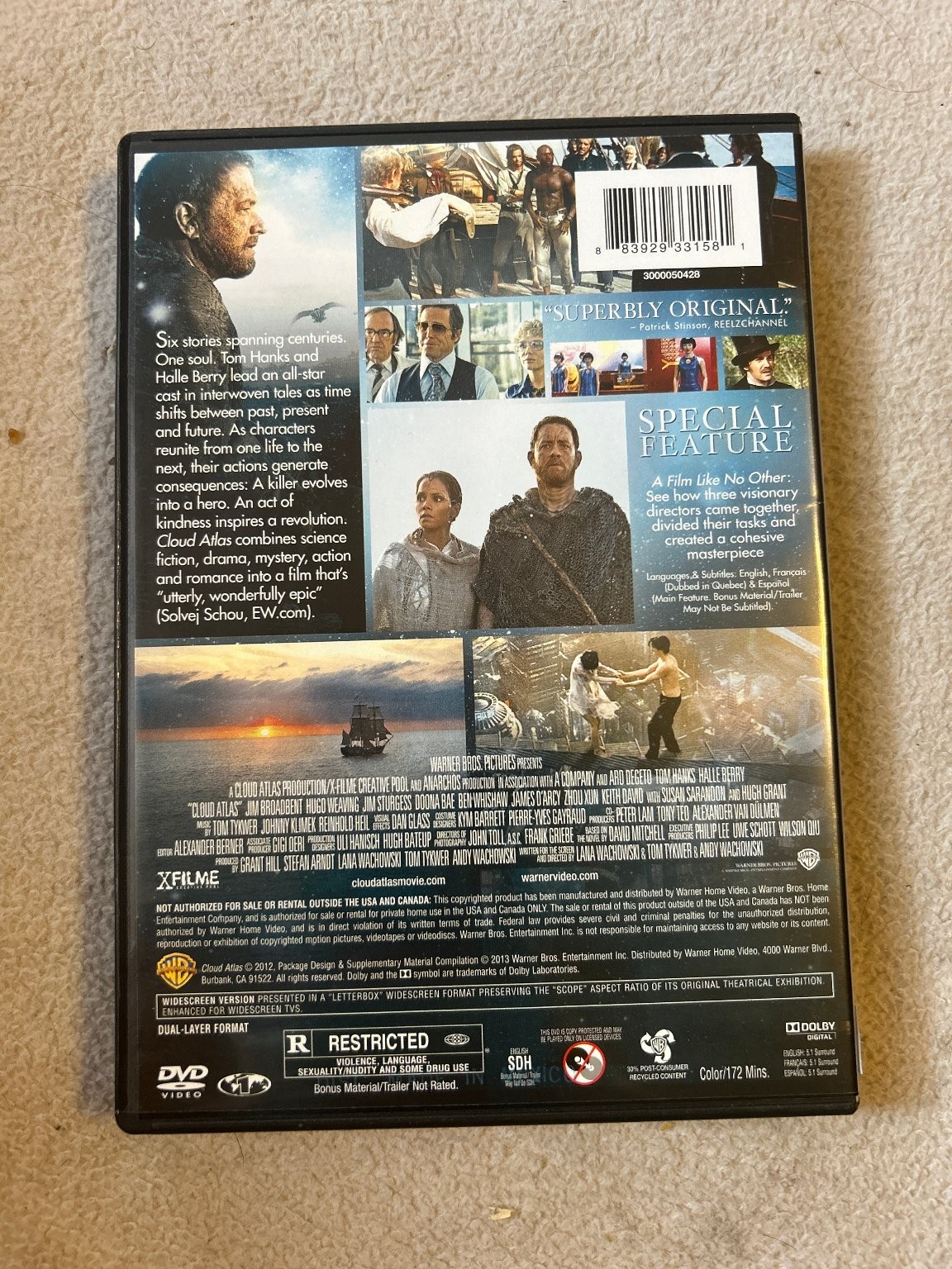 Cloud Atlas DVD 2012 Tom Hanks Halle Berry Sci-Fi Fantasy Special Feature