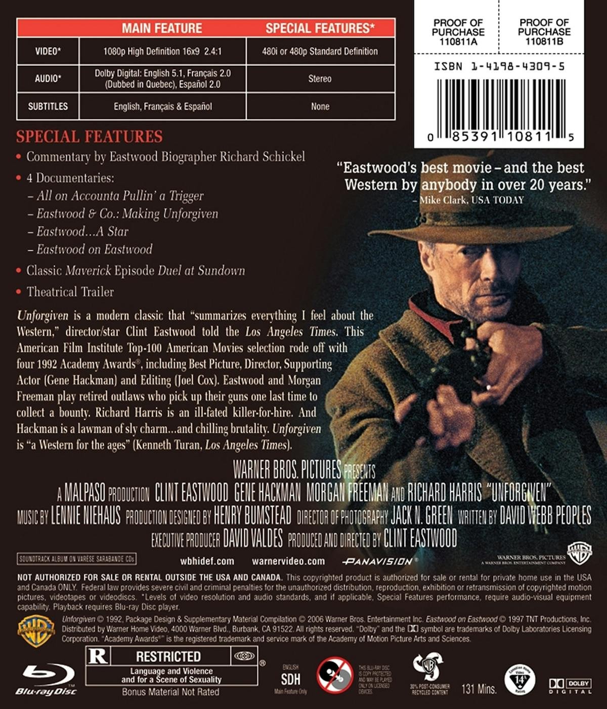 Unforgiven Blu-ray Clint Eastwood NEW