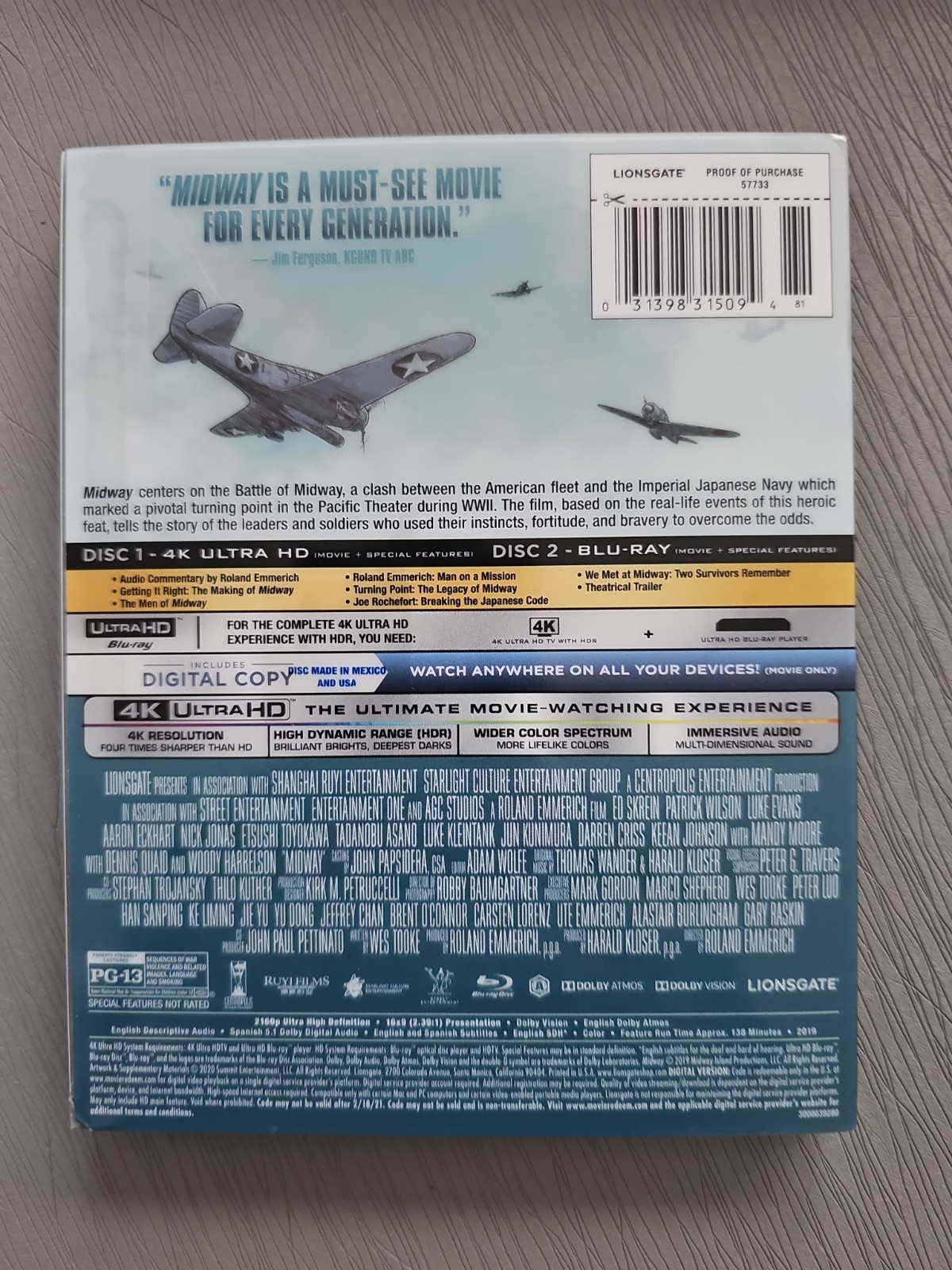 Midway (2019) Steelbook w/ Slipcover (4K UHD, Blu-Ray) *NO DIGITAL*