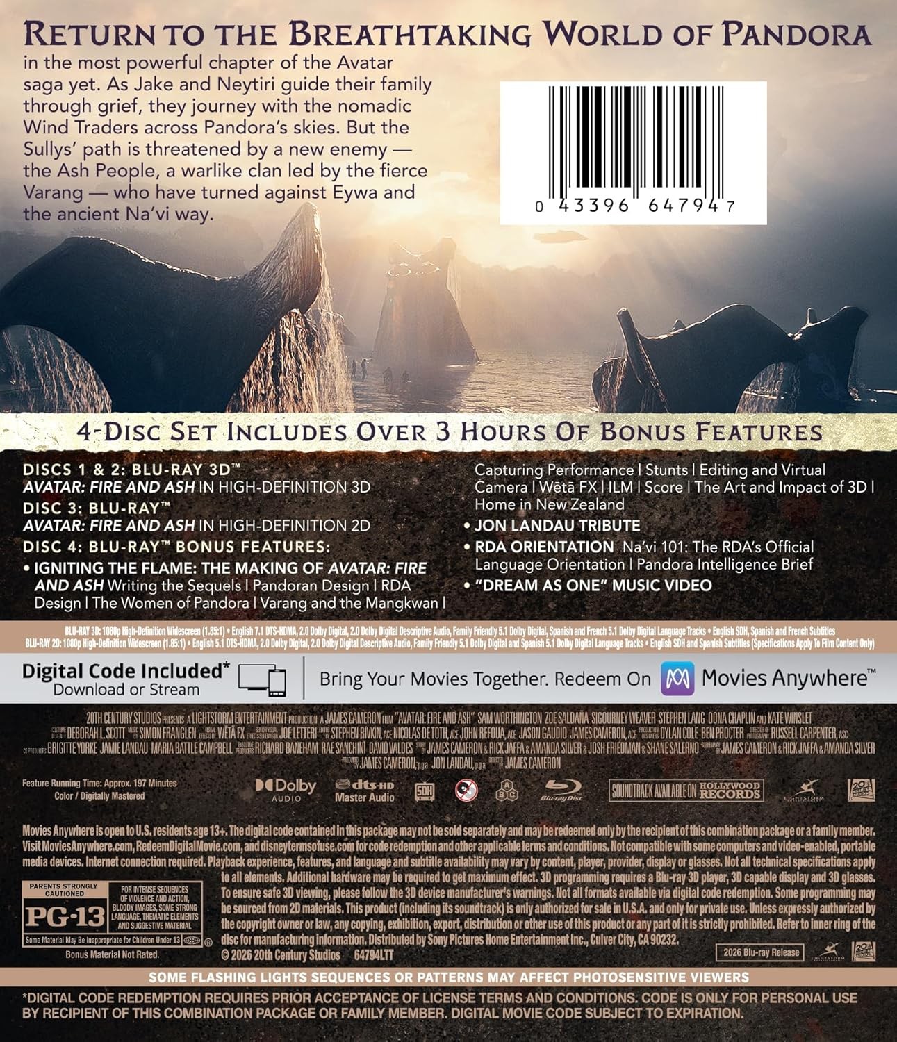 Avatar: Fire And Ash (3D Blu-ray + Digital) NEW