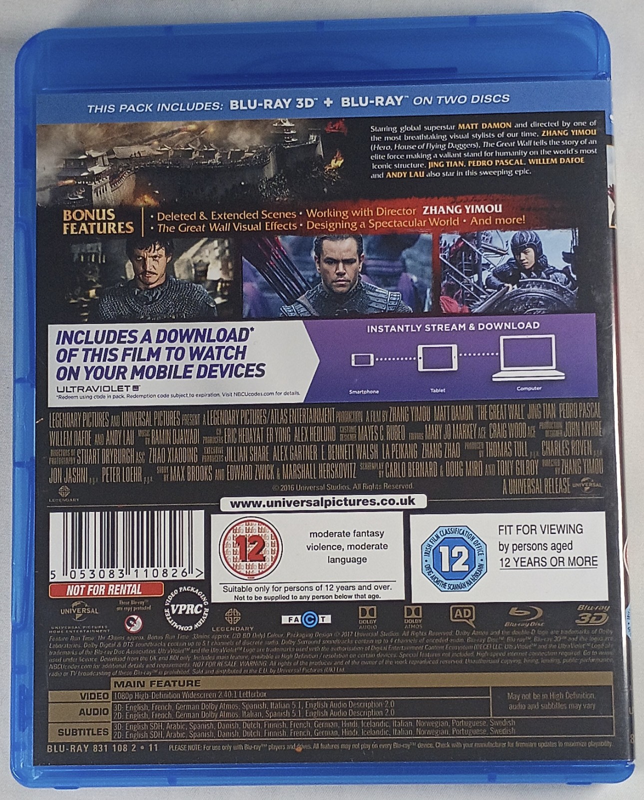 THE GREAT WALL Used (Damaged Case) 3D + 2D Blu-ray Region-Free 2016 Matt Damon