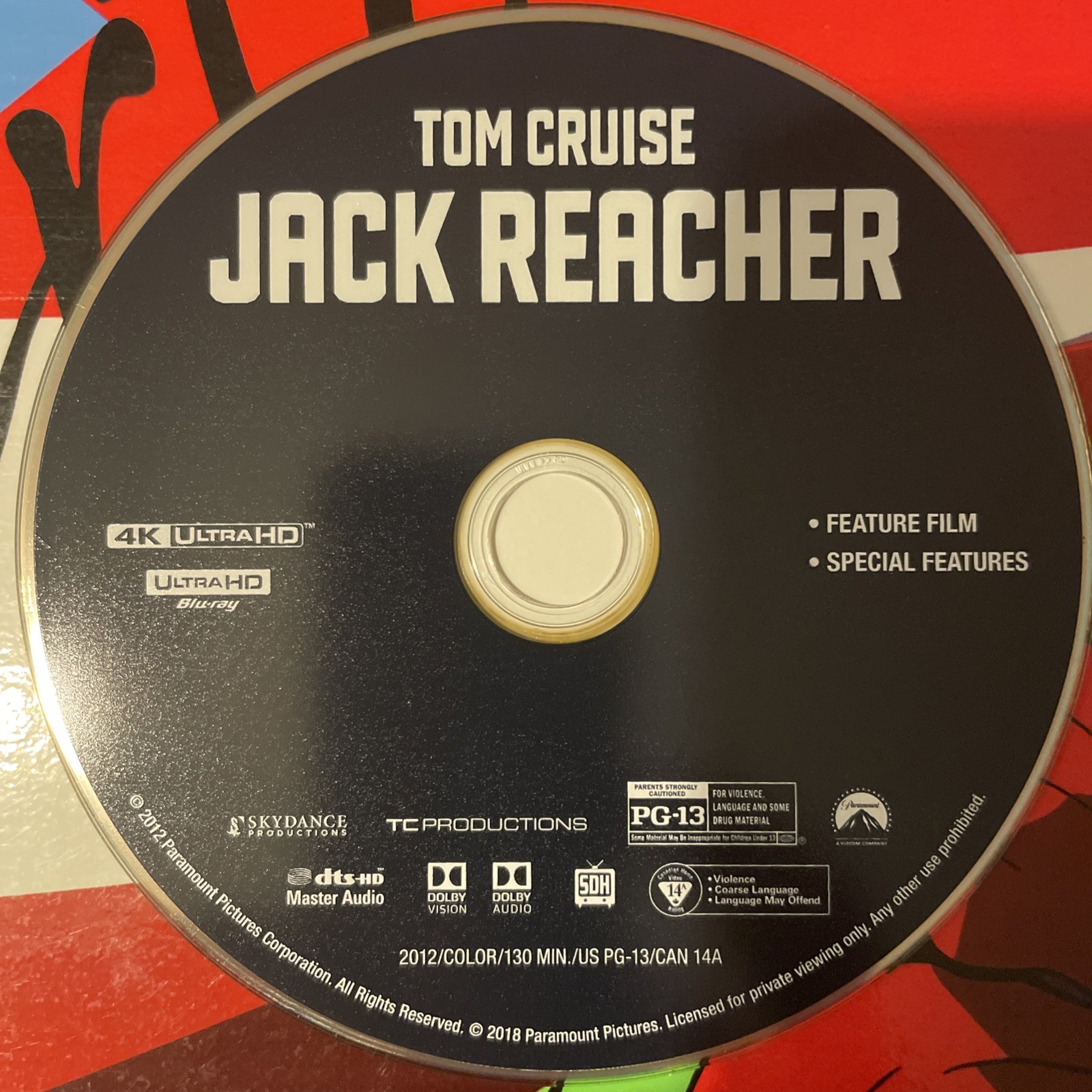 Jack Reacher (4K Ultra HD, 2012) DISC ONLY – No Tracking – See Description