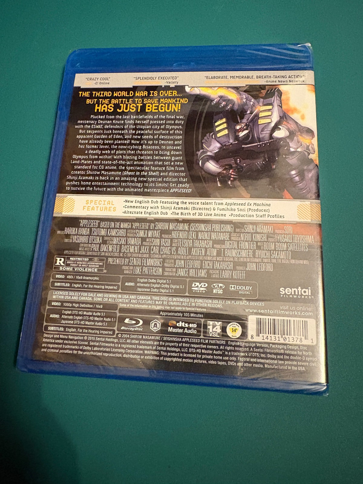 Appleseed Anime 2004 Movie Blu-ray/DVD Sentai Selects Region A w DUB SEALED