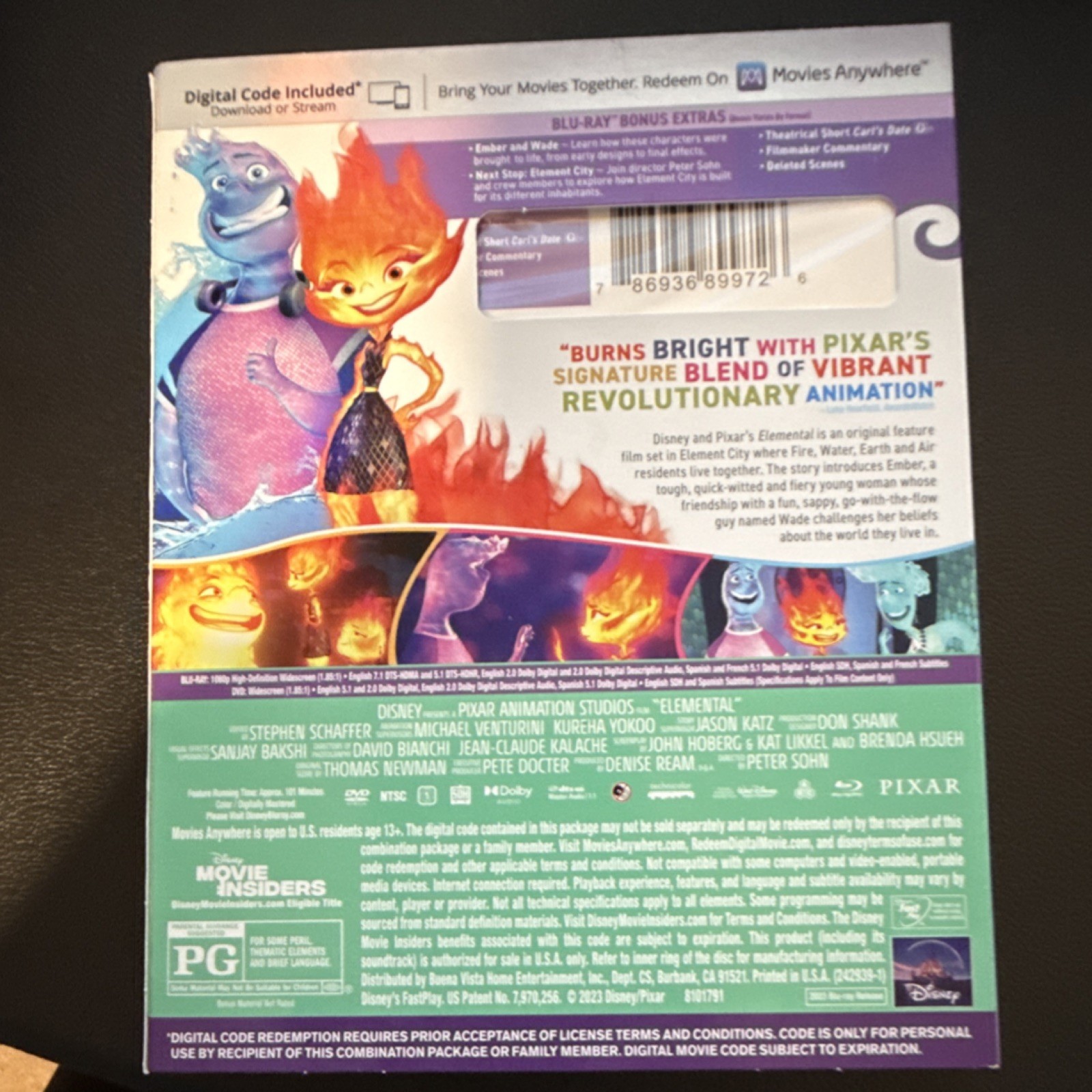 Disney Pixar Elemental Blu-ray DVD Digital Code