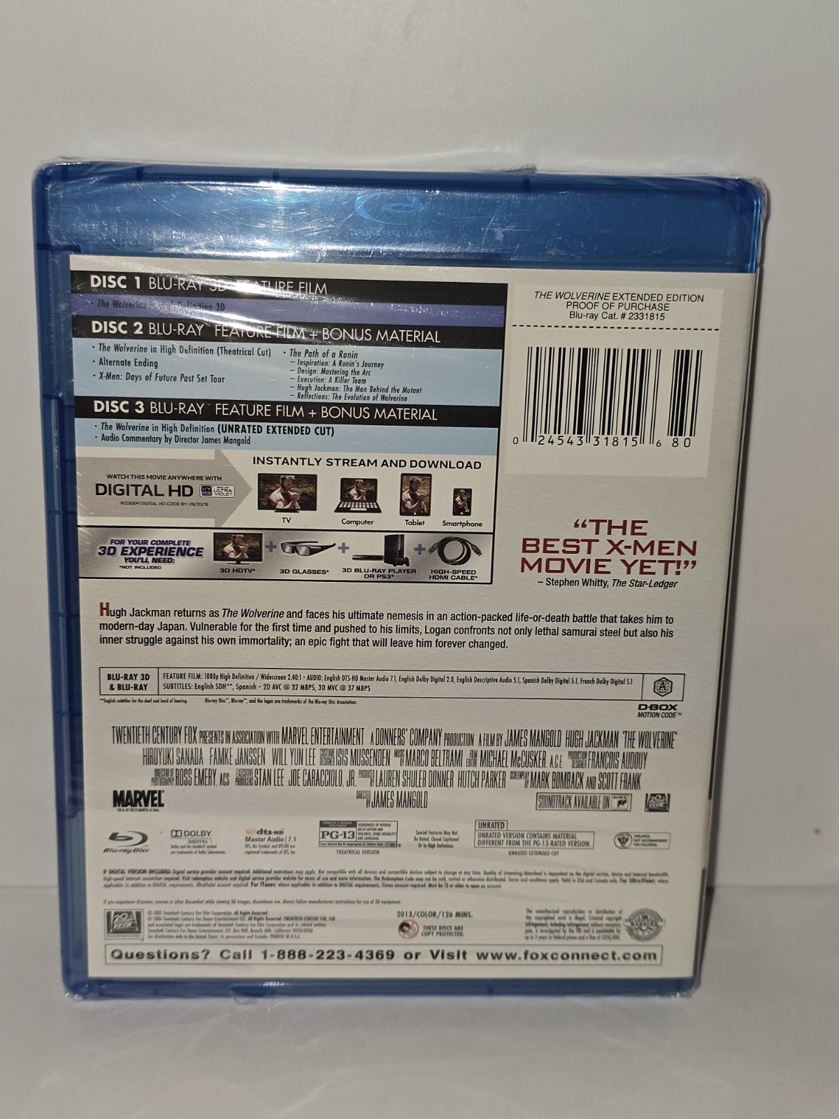The Wolverine Unleashed Extended Edition 3D Blu-ray 20th Century Fox Sealed
