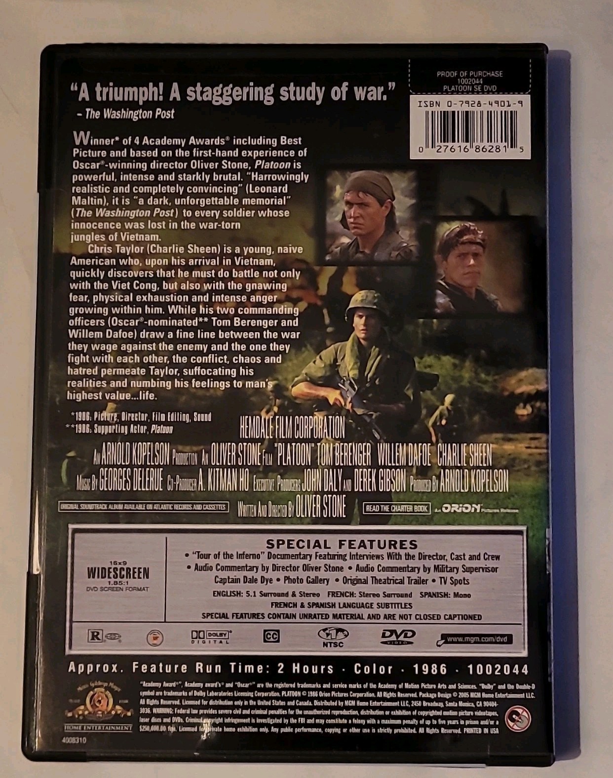 MGM Home Entertainment Platoon DVD Charlie Sheen Widescreen Special Edition