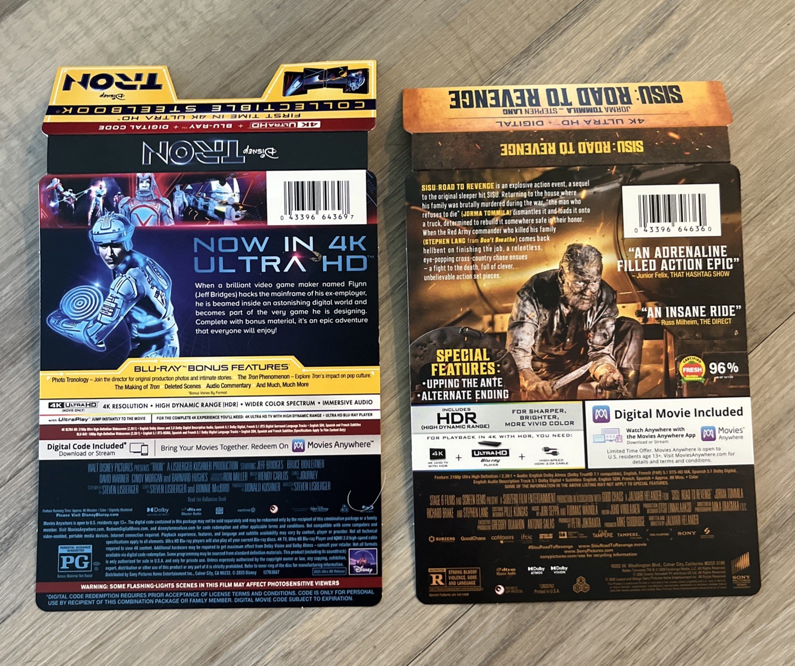4K Movie J-Card Only Lot Tron 4K & SISU Road To Revenge 4K J-Cards Only