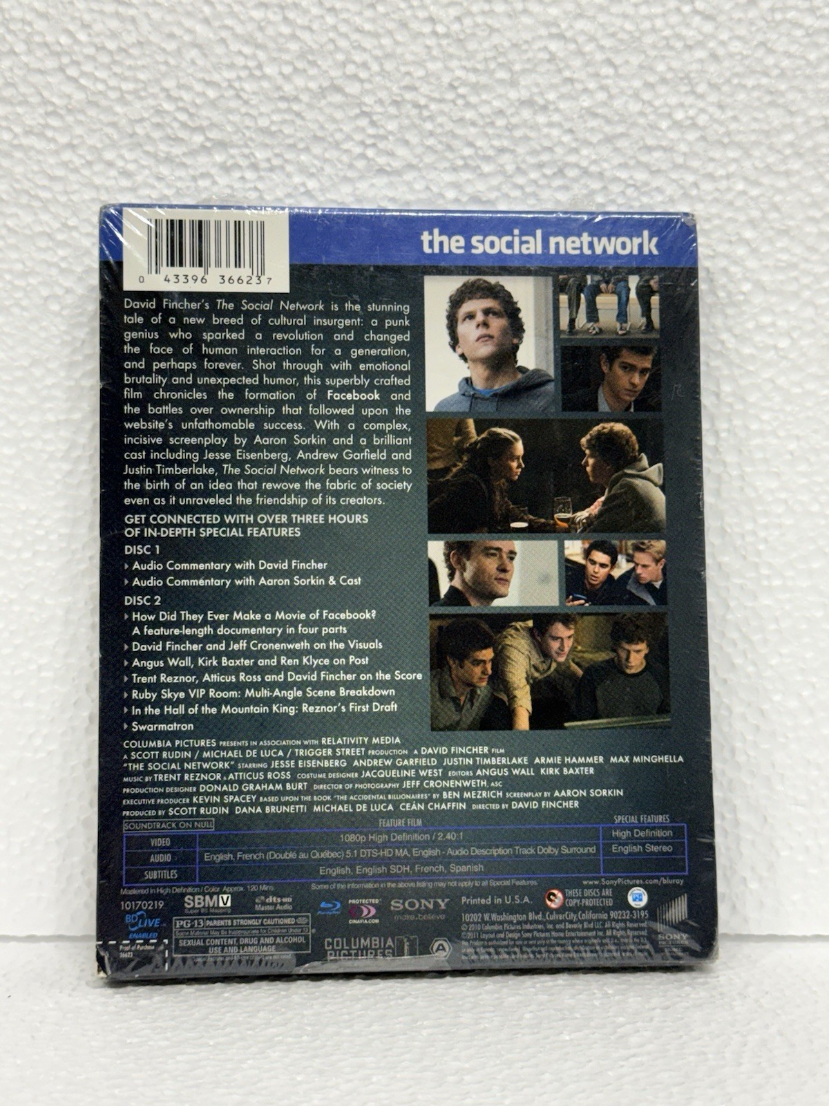 David Fincher THE SOCIAL NETWORK blu ray DVD Jesse Eisenberg Andrew Garfield-NEW
