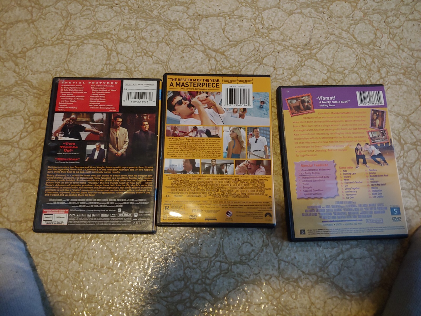 3 used Jon Favreau DVDs – Made, Love & Sex, Wolf of Wall Street – Famke Janssen