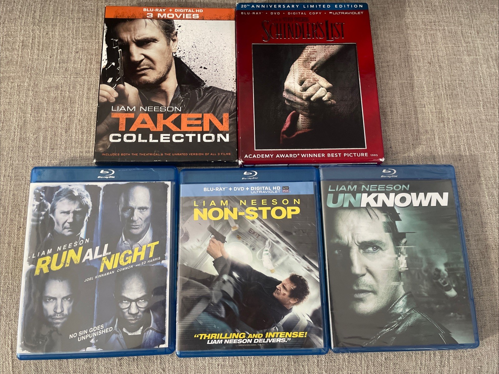 Liam Neeson Blu-ray Lot – Unknown (New)/ Taken Collection / Run All Night/ Lot-7