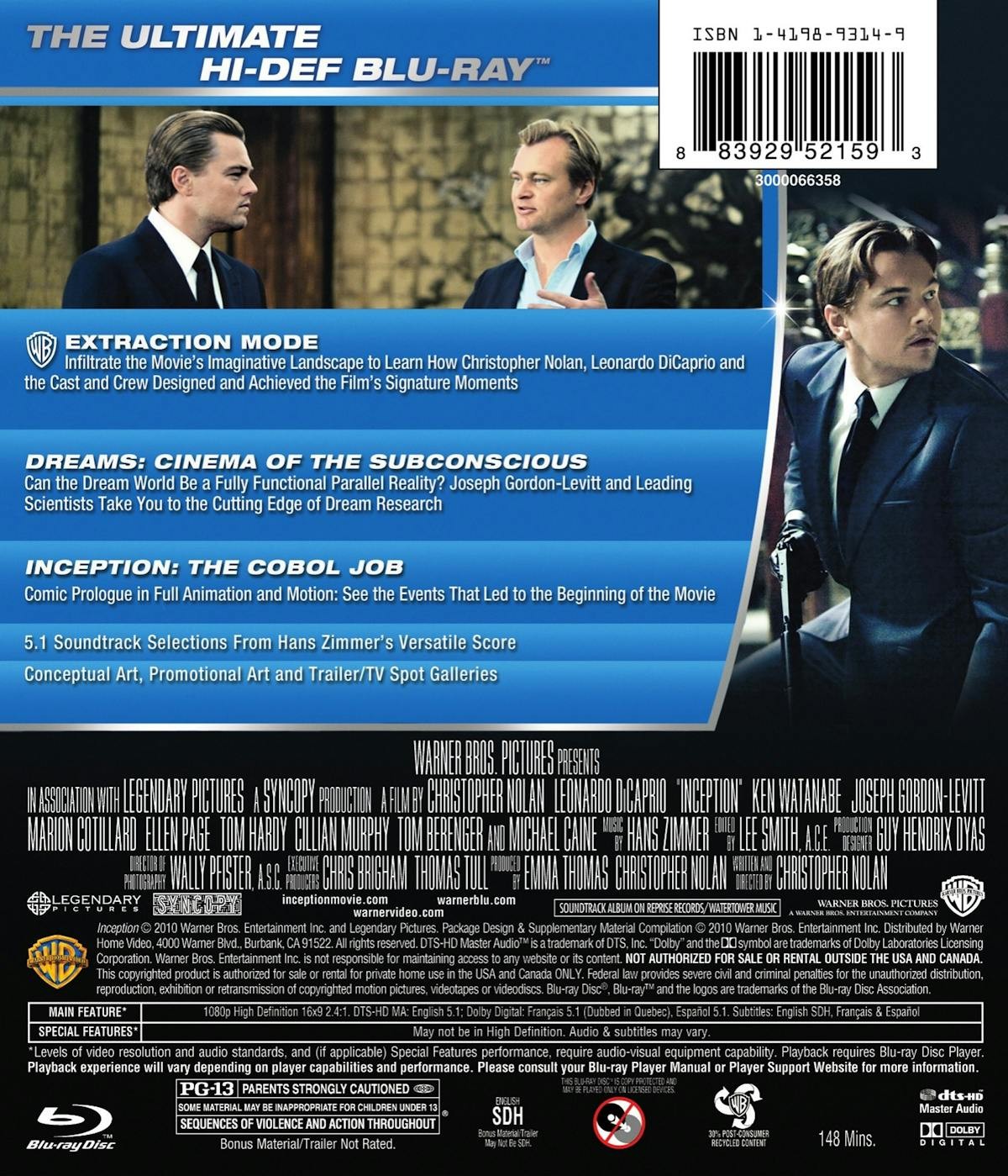 Inception Blu-ray Leonardo DiCaprio NEW