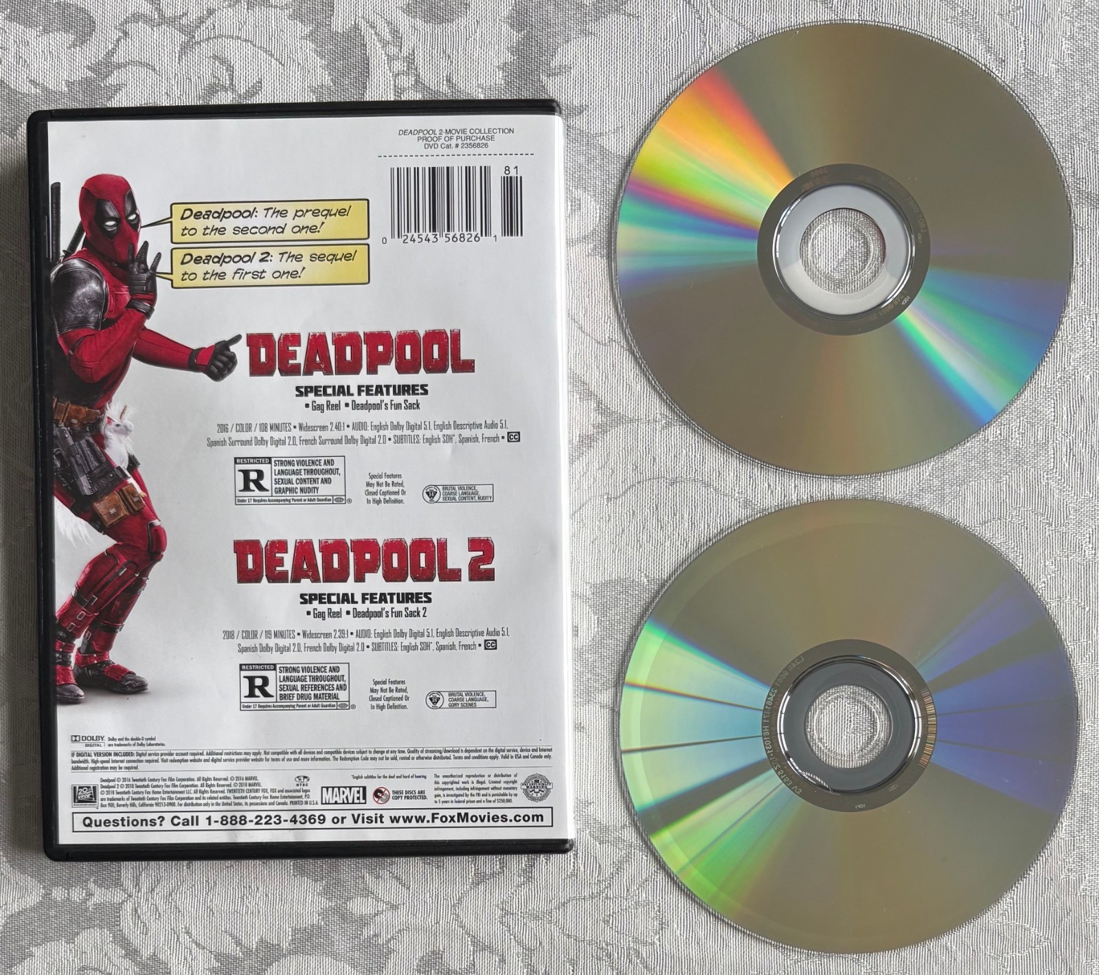 Deadpool 1 & 2 Complete Collection (For Now) DVD Set 2 Disc 2 Movies