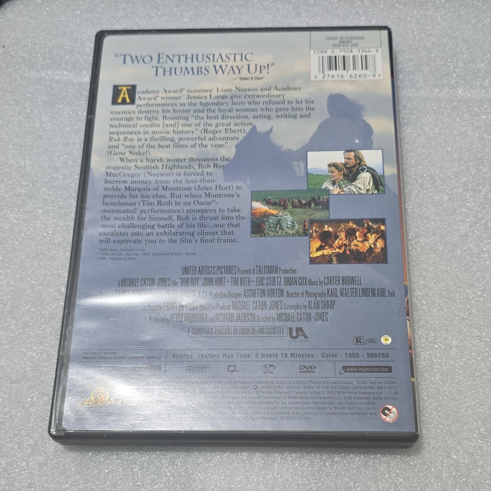 MGM Rob Roy DVD Widescreen Liam Neeson Jessica Lange Drama R 1995 139 Min