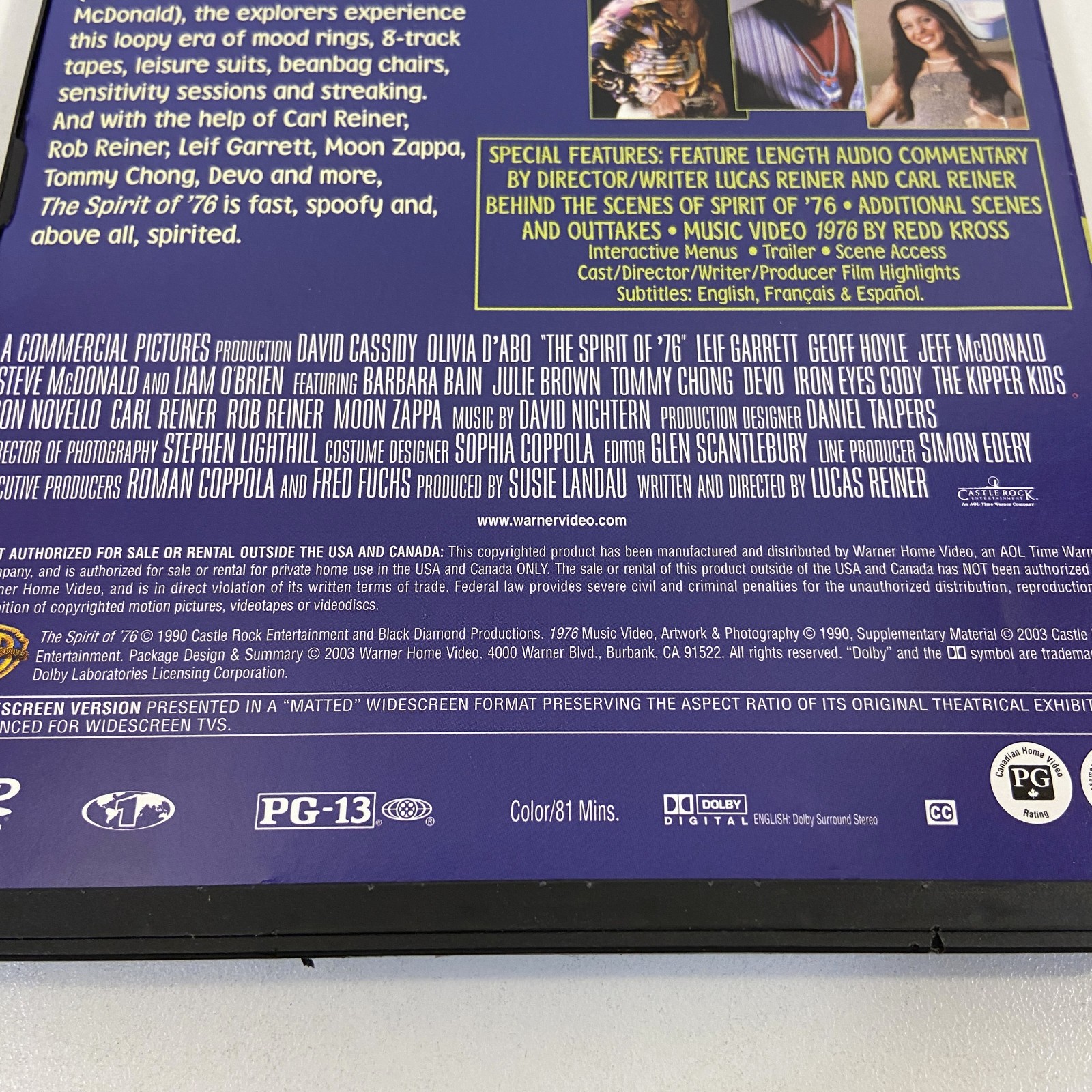 Lucas Reiner The Spirit of 76 DVD 2003 Warner Brothers David Cassidy Olivia DAbo
