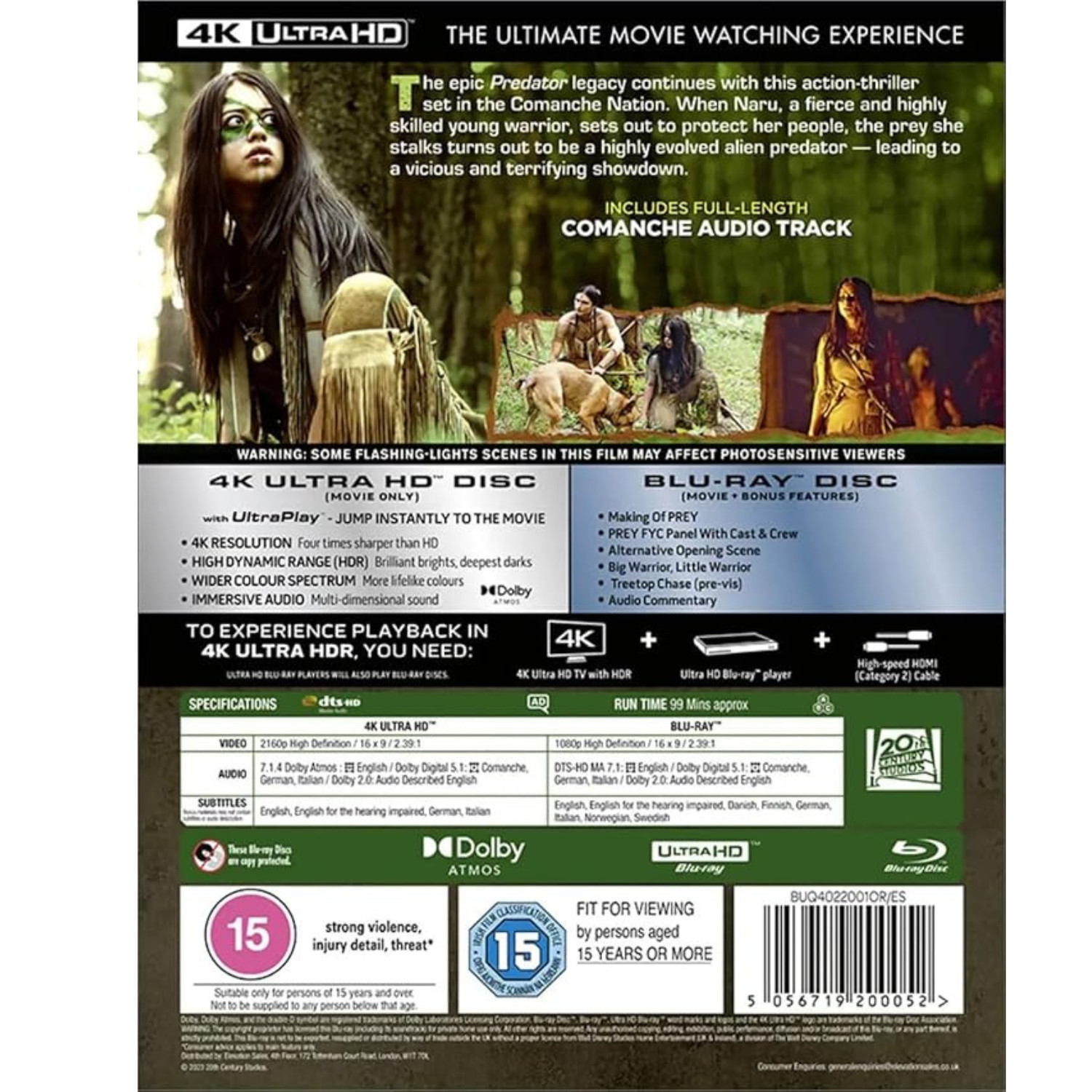 Prey (4K Ultra HD, 2022) Movie Horror Action Legend Blu-ray Predator Universe