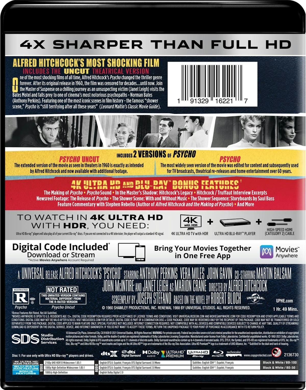 Psycho 4K UHD Blu-ray Anthony Perkins NEW