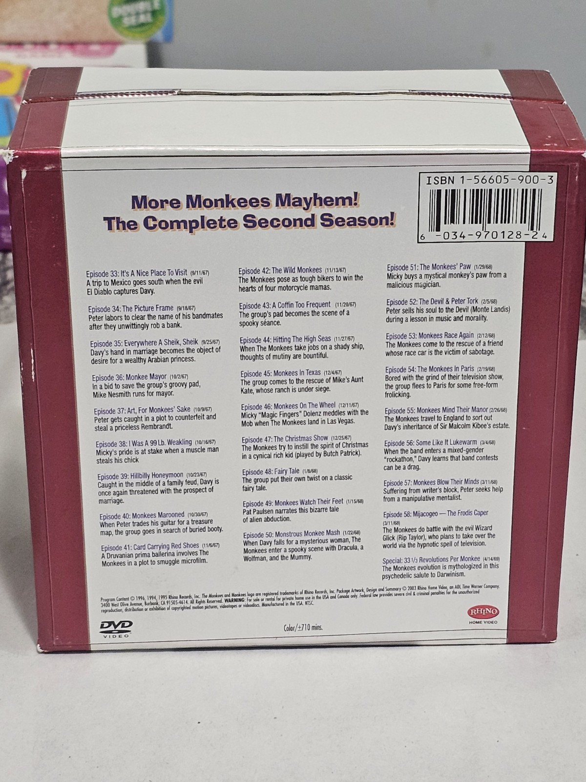 THE MONKEES: SEASON 2 DVD Rhino Home Video 5 DISCS (Box Has Wear) Pre-owned