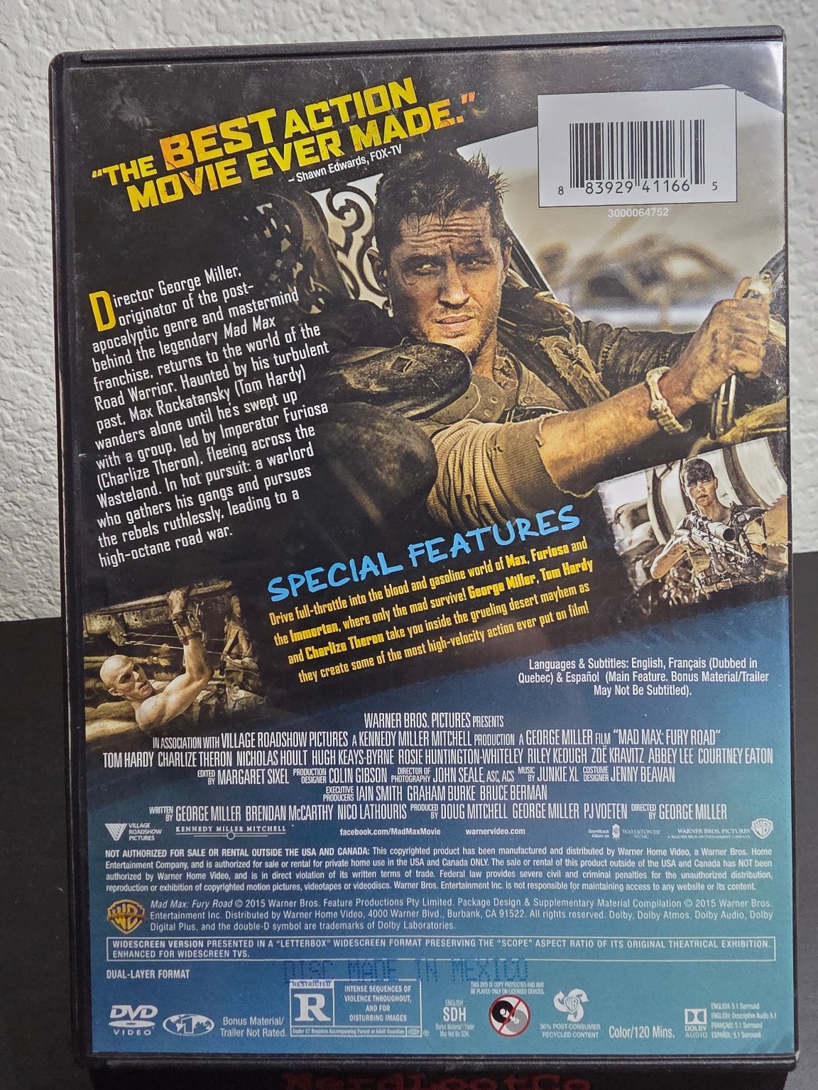 Mad Max Fury Road DVD 2015 Tom Hardy Charlize Theron George Miller Widescreen