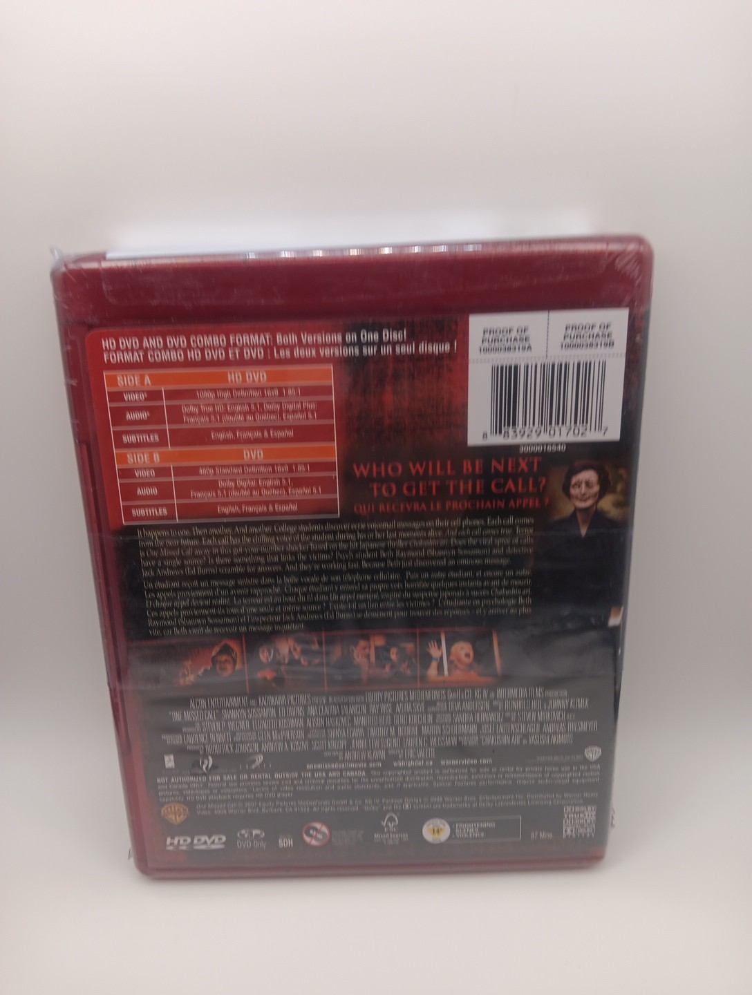 One Missed Call DVD HD DVD Combo 2007 Horror Shannyn Sossamon