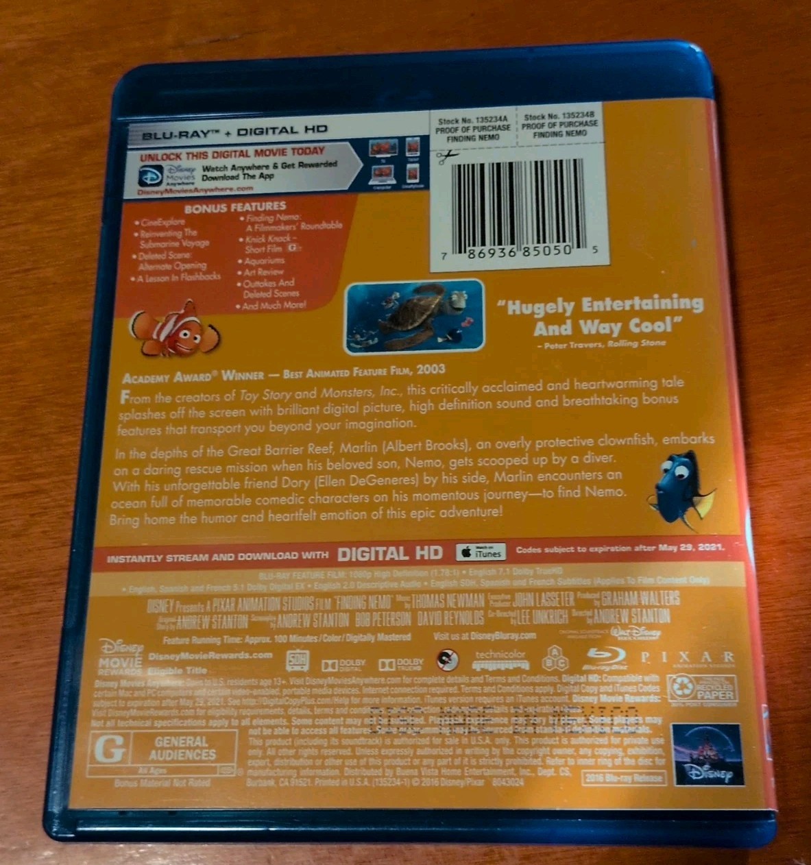 Finding Nemo Blu-ray Disney Pixar Albert Brooks Andrew Stanton Ellen Degeneres
