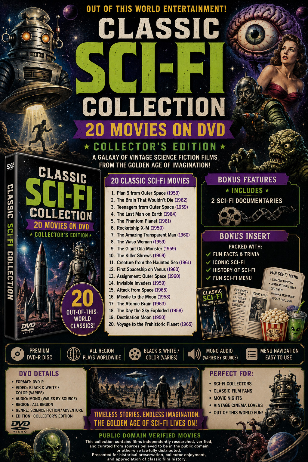 CLASSIC SCI-FI MOVIES 20 VINTAGE FILMS ON DVD | COLLECTION BONUS FEATURES