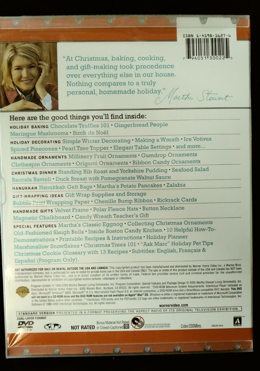 Martha Stewart Holidays: Homemade Holidays (DVD, 2005) Baking Cooking Decorating
