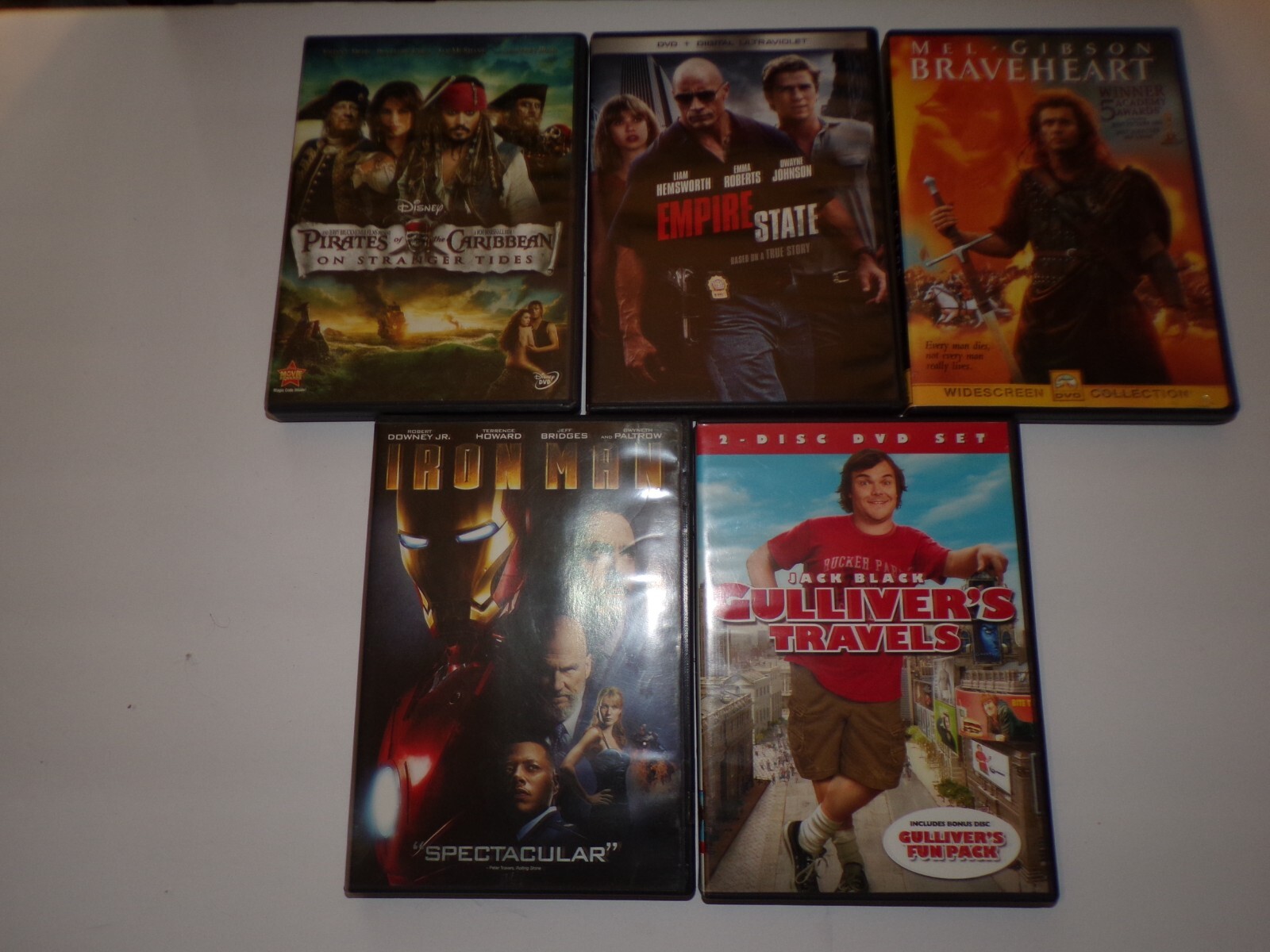 5 movies Empire State Braveheart Pirates Caribbean Iron man Gulliver Travels 2Dc