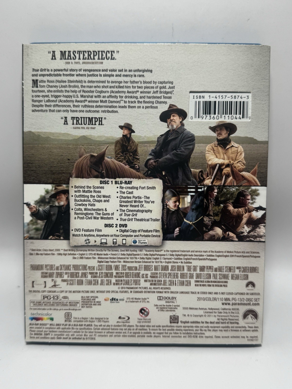 Paramount True Grit Blu-ray/DVD (2010) PG-13 Western Bridges Damon Coen Digital
