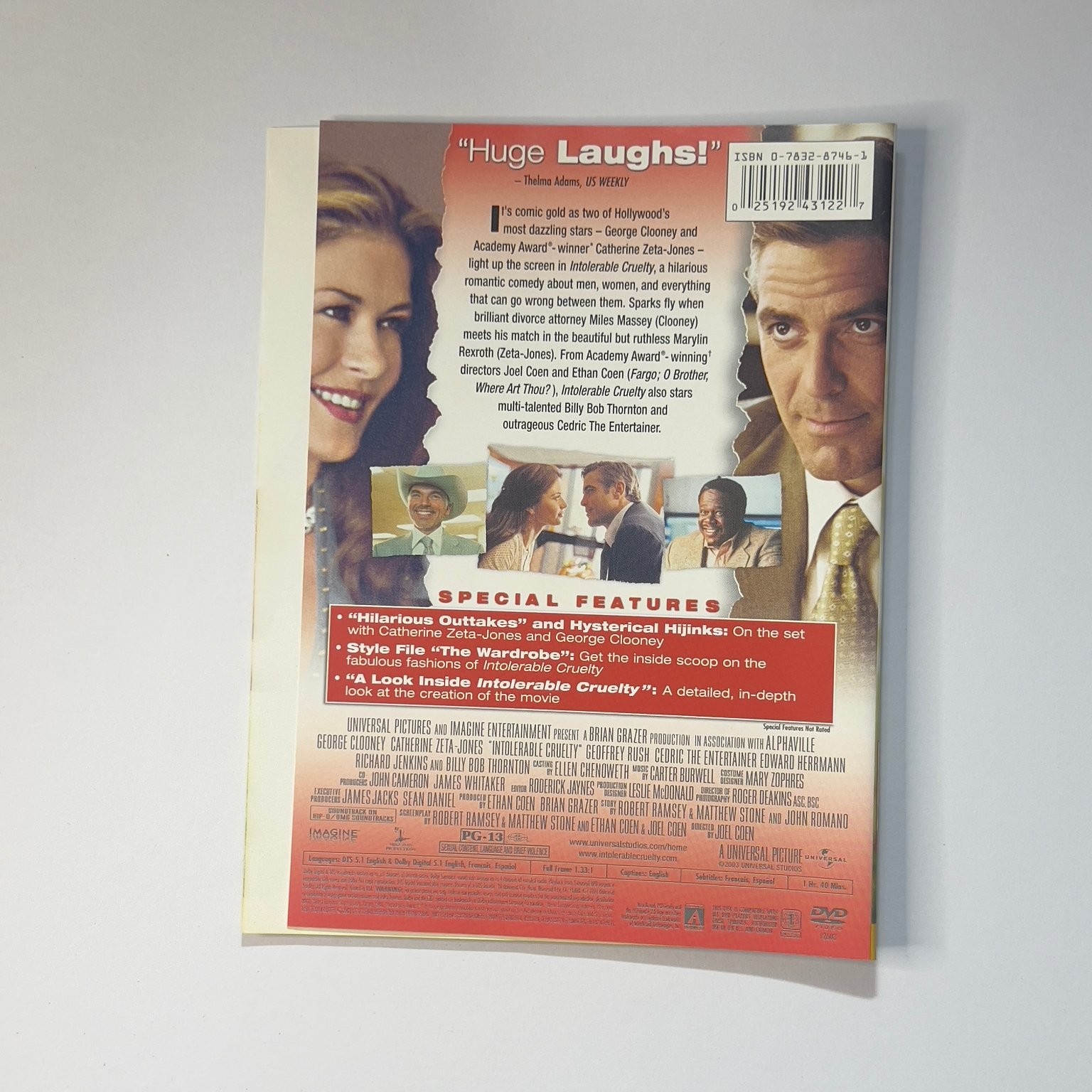 Intolerable Cruelty DVD 2003 George Clooney Catherine Zeta-Jones DVD & ARTWORK