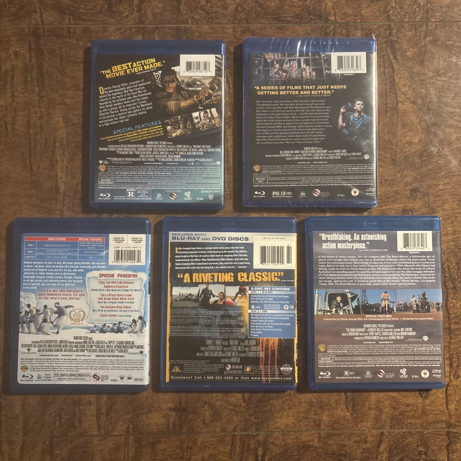 Mad Max – 5 Movie George Miller Blu ray Lot 1 2 3 4 & Happy Feet / Road Warrior