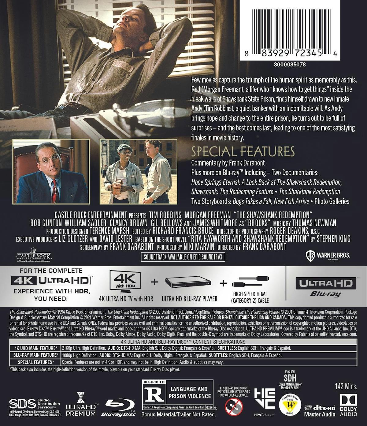The Shawshank Redemption 4K UHD Blu-ray Morgan Freeman NEW