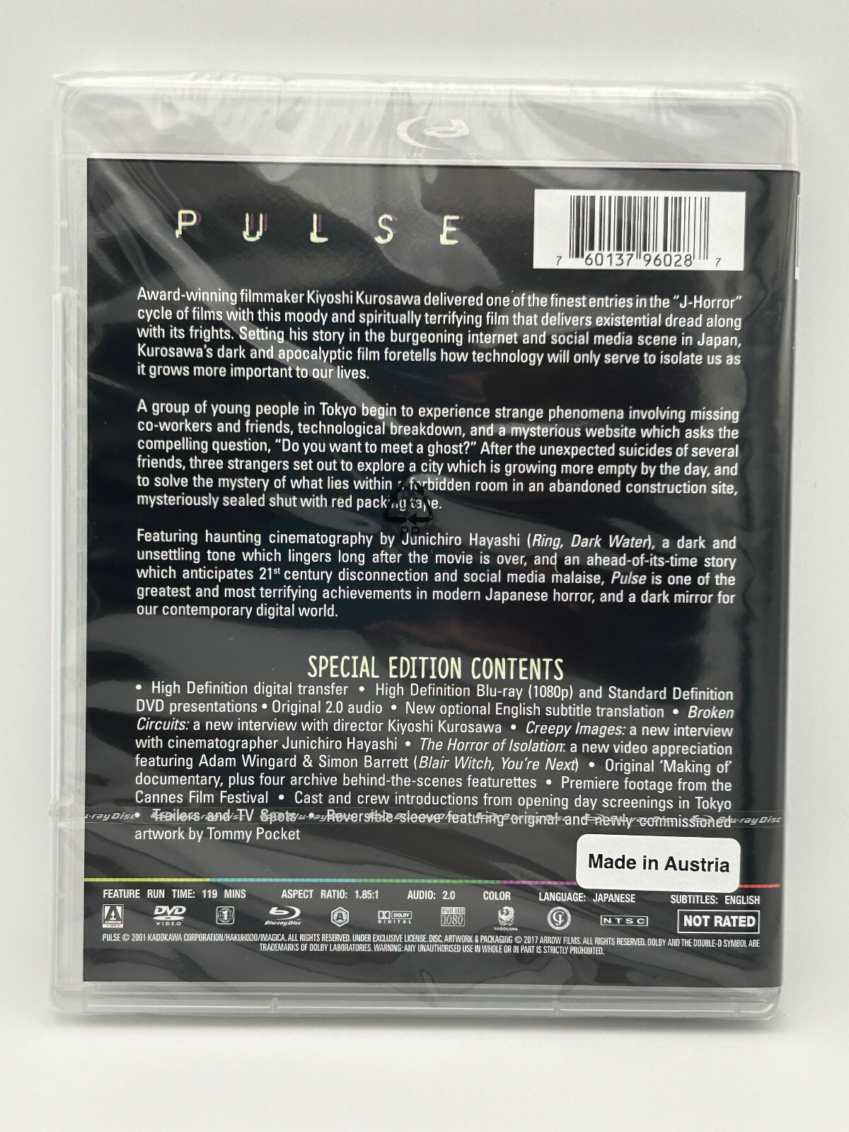 Pulse (2001) Blu-ray + DVD Arrow Video Kiyoshi Kurosawa Japanese Horror NEW