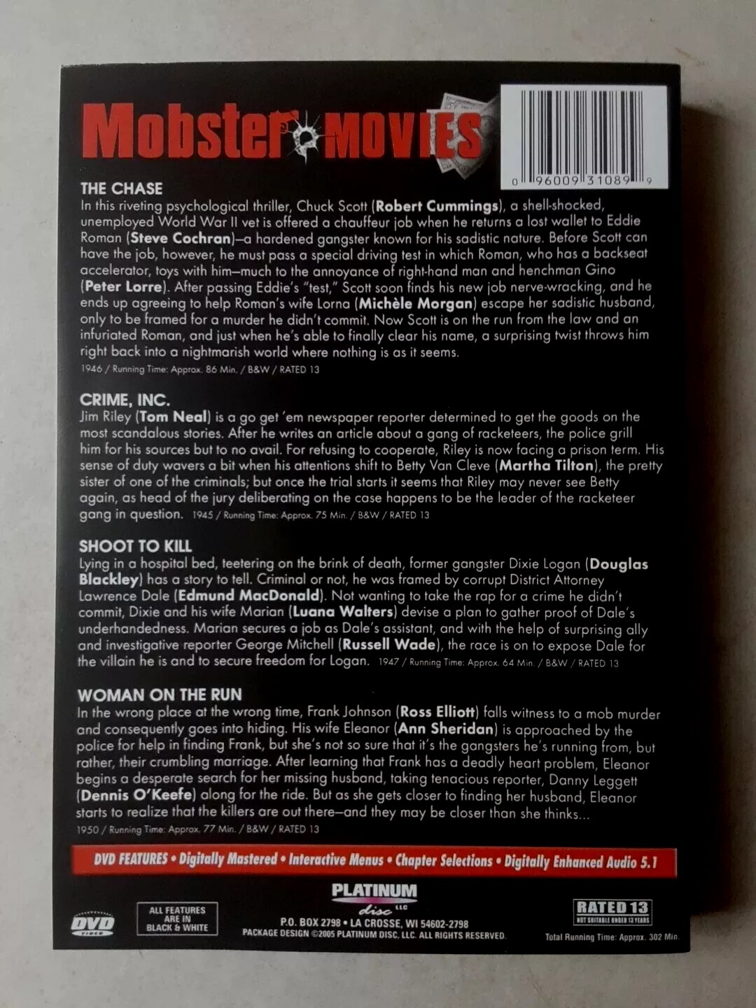 Mobster Movies Vol. 3: 4 Feature Films (DVD) Robert Cummings Peter Lorre Epic!!!