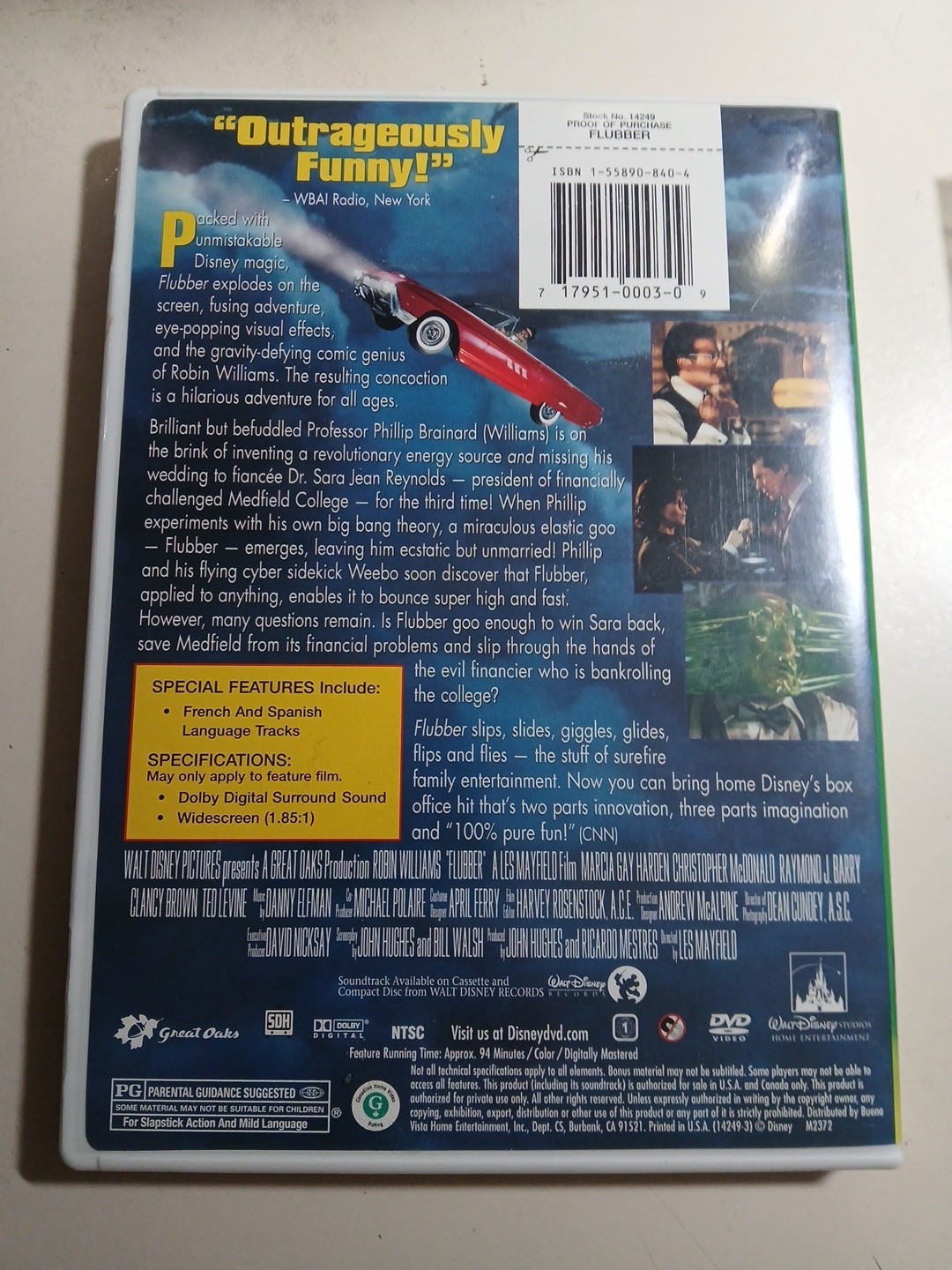 Flubber (DVD, 1997) Robin Williams Disney Widescreen 1.85:1 Dolby Surround Sound