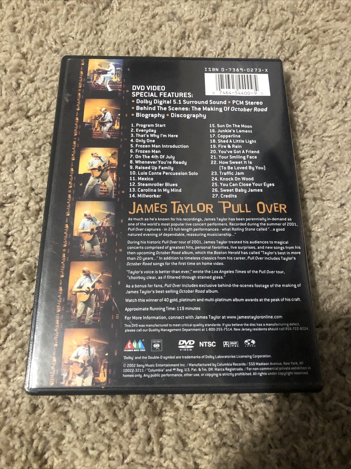 James Taylor Band – Pull Over (DVD, 2002) 119 Mins. 27 Chapters CMV