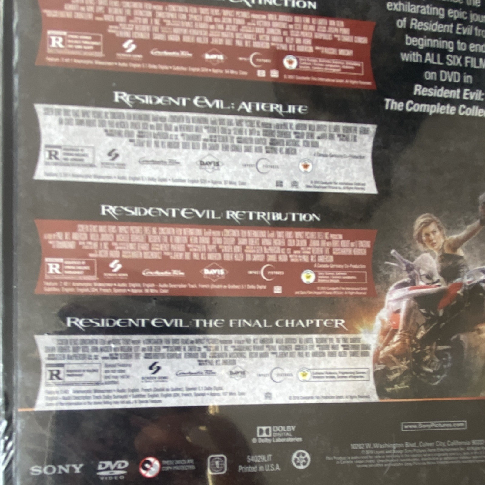 Sony Resident Evil Complete Collection DVD 6-Film Set Widescreen Jovovich R 2017