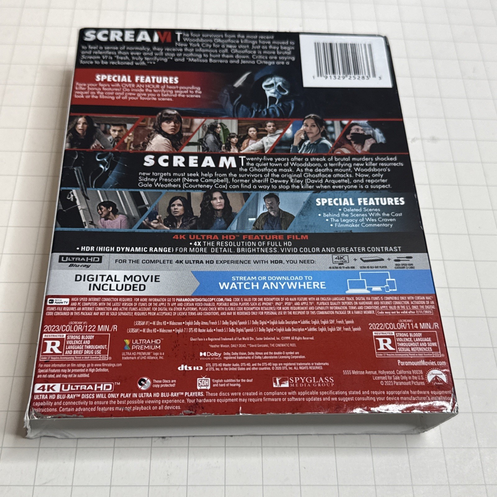 Scream VI + Scream (2022) 2-Movies. (4KUHD) w/slipcover. Preowned. NO Digital.