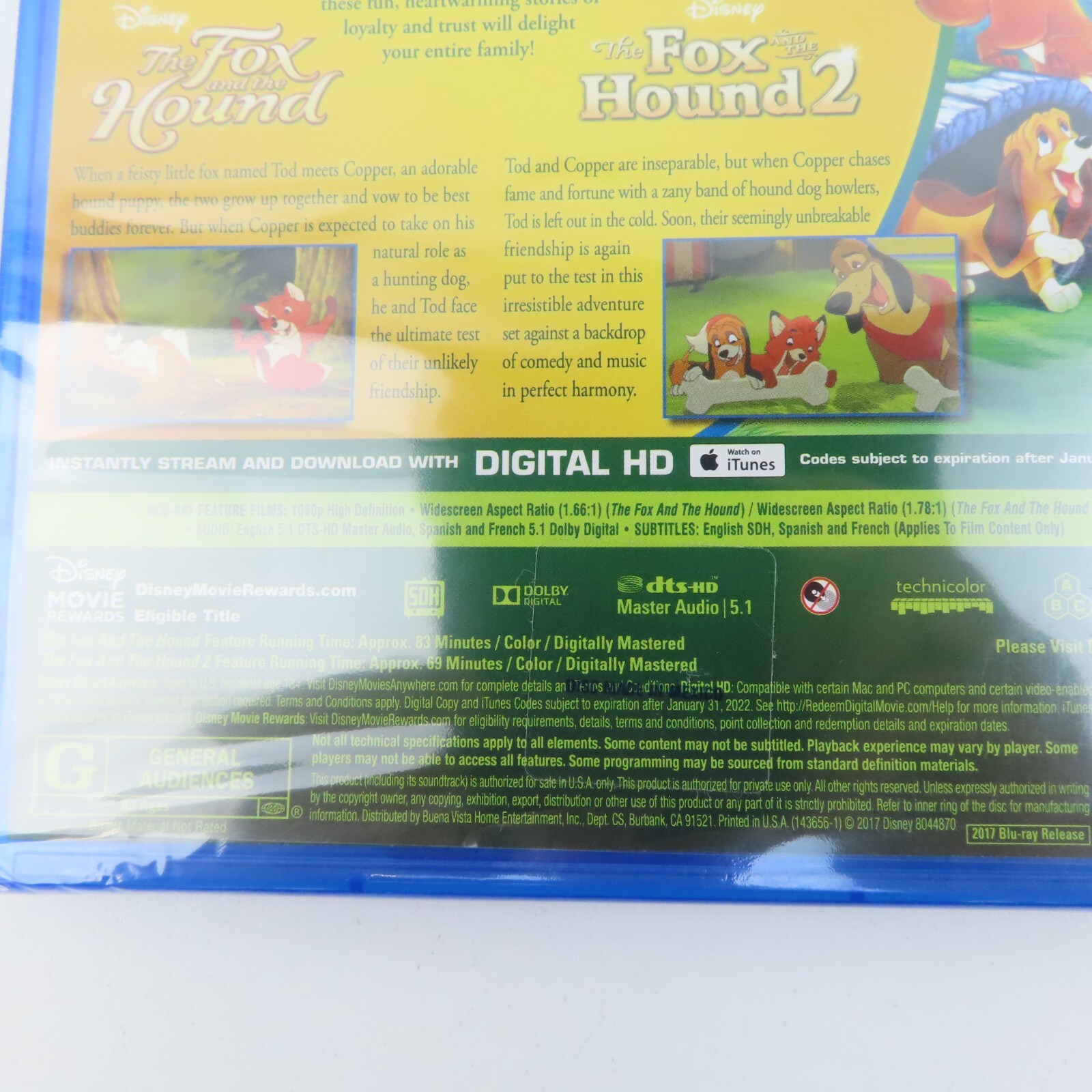 The Fox And The Hound Disney Movie Collection Blu-Ray + Digital HD New