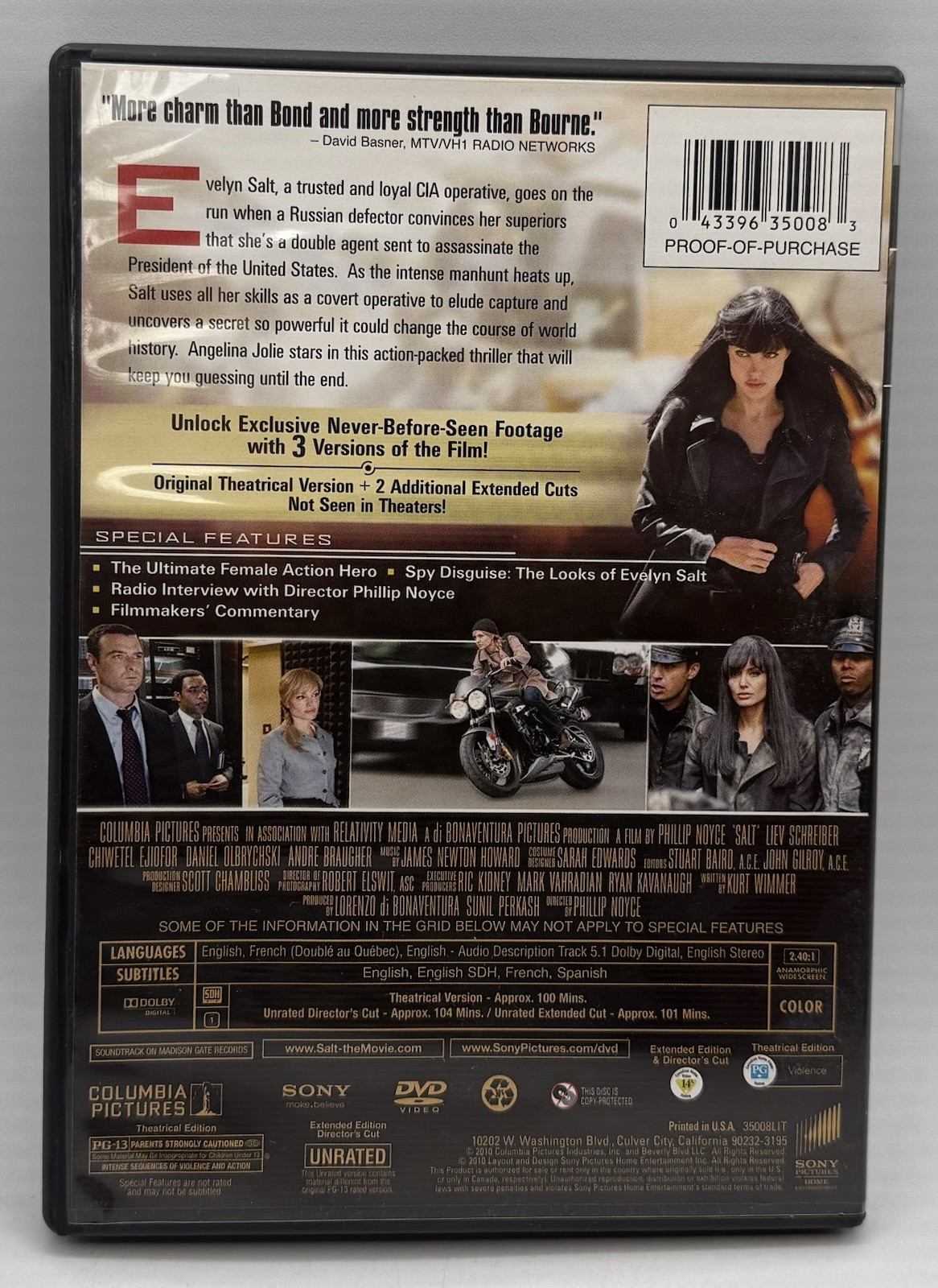 Salt (DVD Widescreen ) Deluxe Unrated Edition Angelina Jolie Liev Schreiber 2010