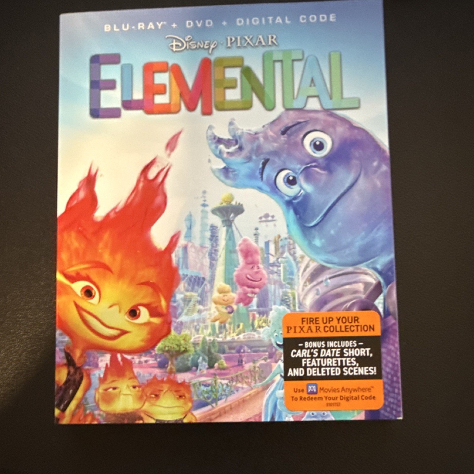 Disney Pixar Elemental Blu-ray DVD Digital Code