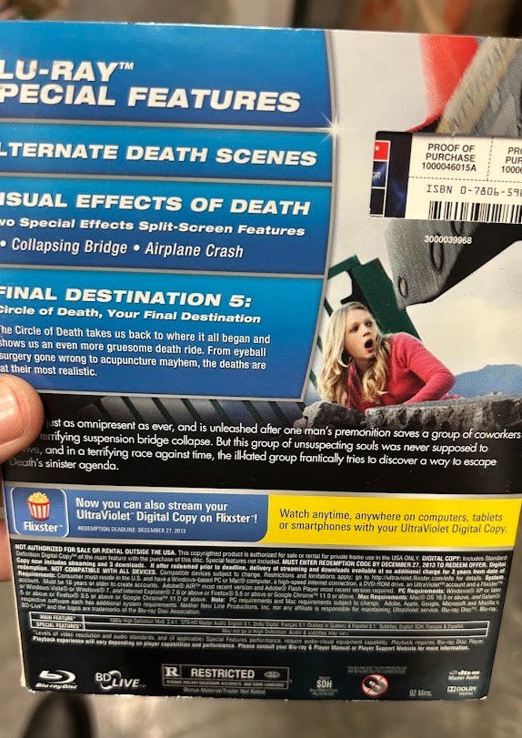 FINAL DESTINATION 1-5 BLU RAY COLLECTION w FD5 CASE/SLV SIGNED = JEFFREY REDDICK