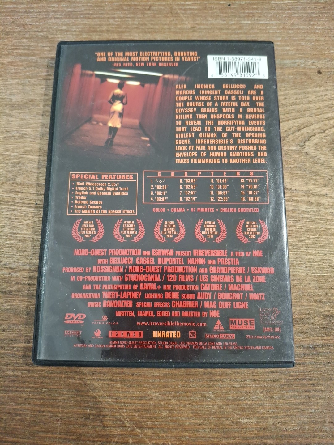 Irreversible (DVD, 2002) Gaspar Noe Monica Belucci Vincent Cassel