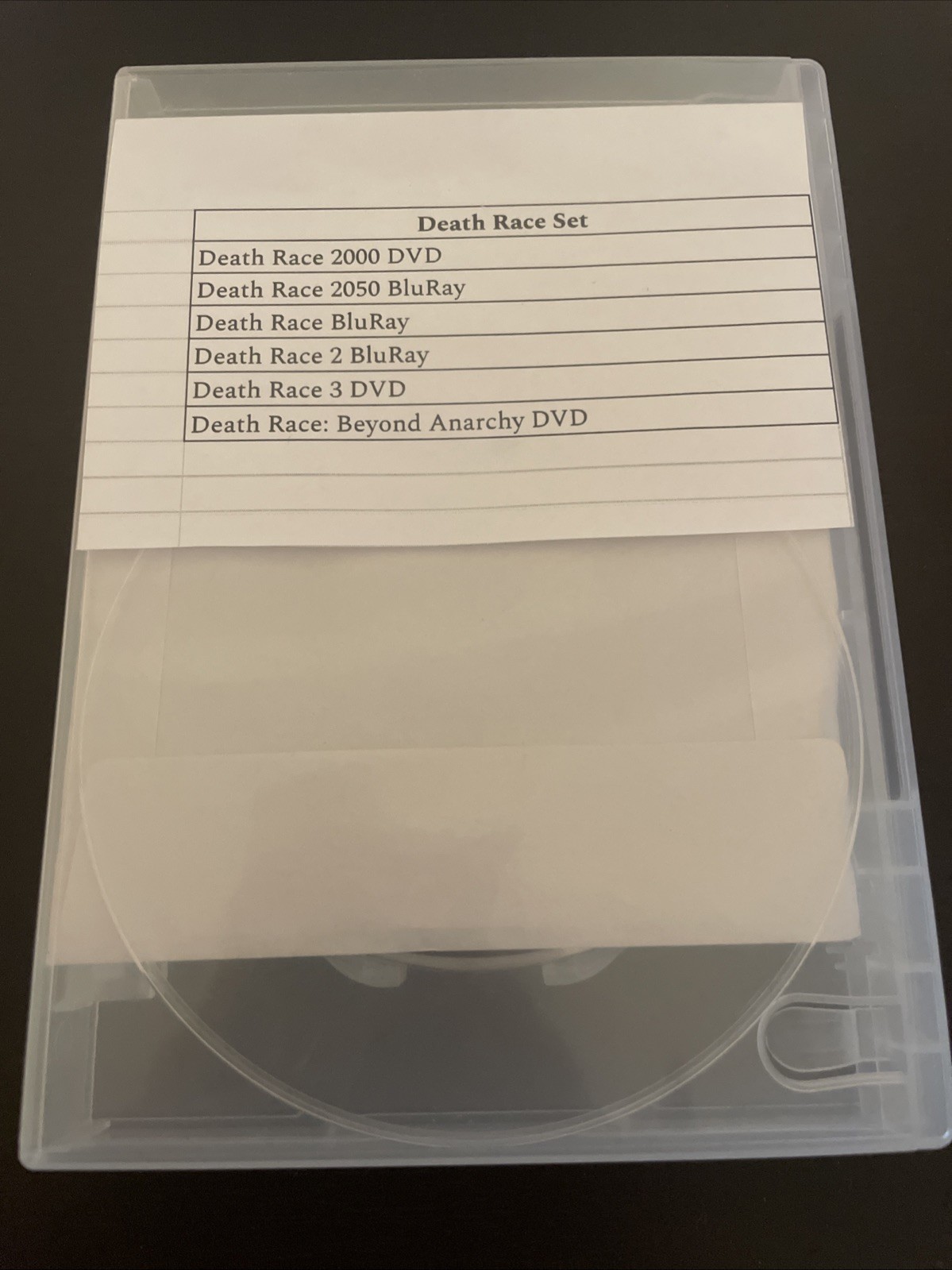 Death race Movie Set. Discs only in a Generic Case. See description for titles