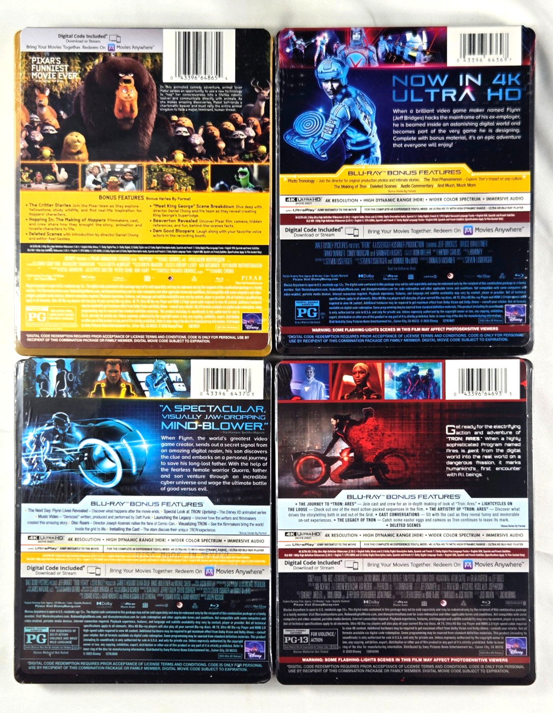 Hoppers 4K & Tron Ares 4K & Tron Legacy 4K & Tron 4K (4x DISNEY STEELBOOK)