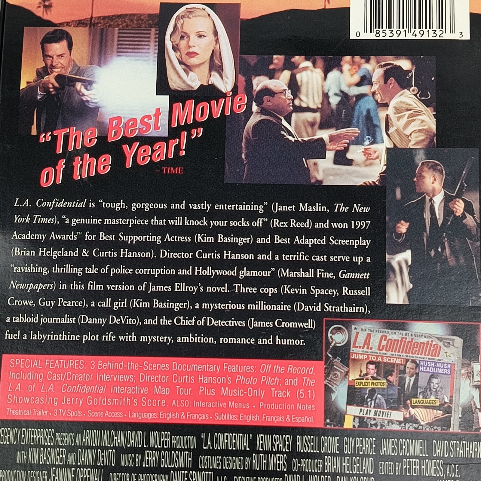 LA Confidential Movie Basinger Devito Spacey Crowe Academy Awards 085391491323