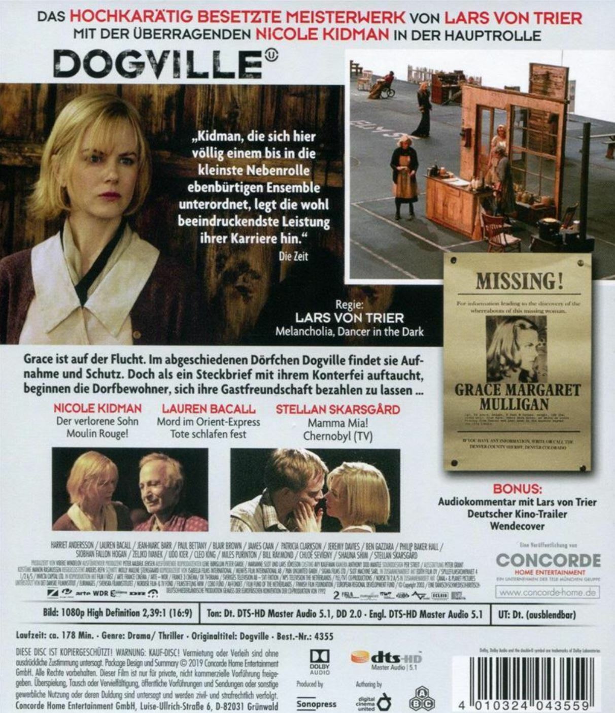 DOGVILLE (2003) Nicole Kidman Blu-Ray BRAND NEW (German Package/English Audio)