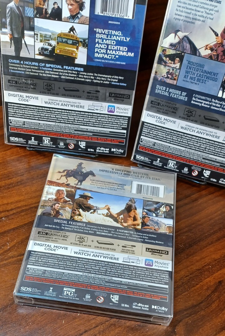 Dirty Harry / Pale Rider/ Outlaw Josey (4K)-SLIPCOVERS w/PROTECTIVE SLEEVES-NEW!